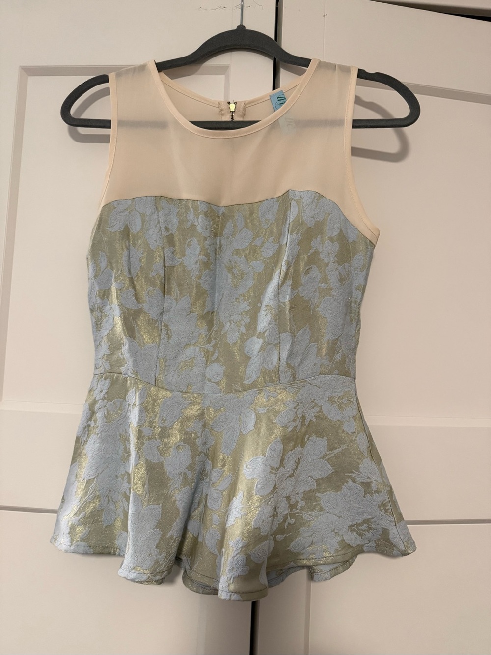 Light Blue and Gold Floral Peplum Top